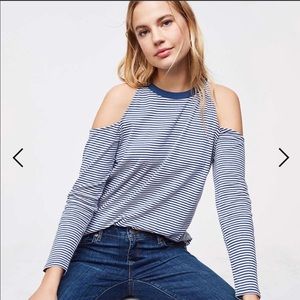 LOFT Striped Cold Shoulder Long Sleeve T Shirt